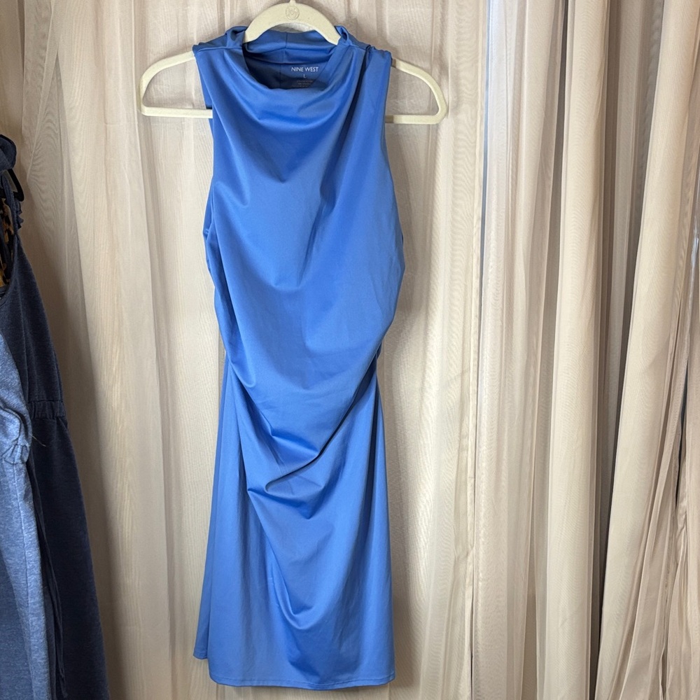 Nine West Blue Draped Midi Dress